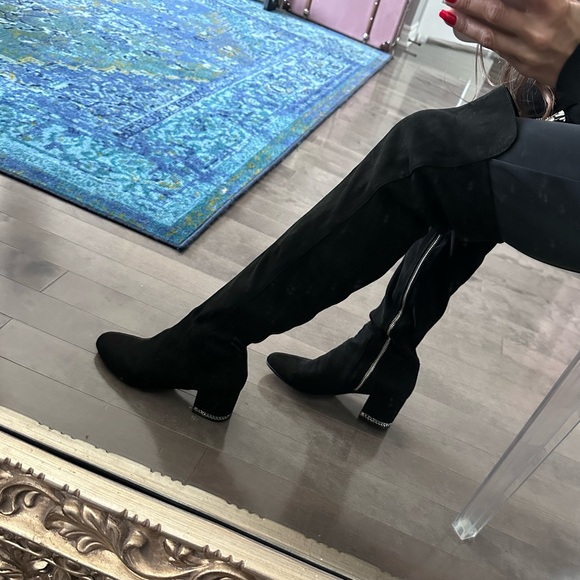 Steve Madden over the knee boots block heel almond, black synthetic suede 7,5 - Picture 2 of 8